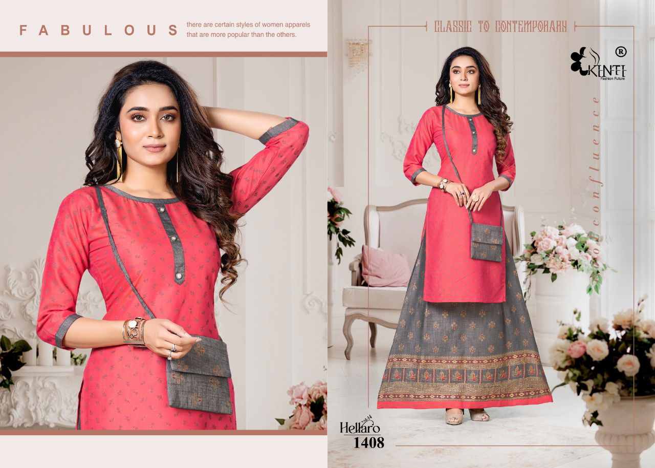 Kinti Hellaro 14 Ethnic Wear Rayon Printed Designer Fancy Kurti With Skirt Collection